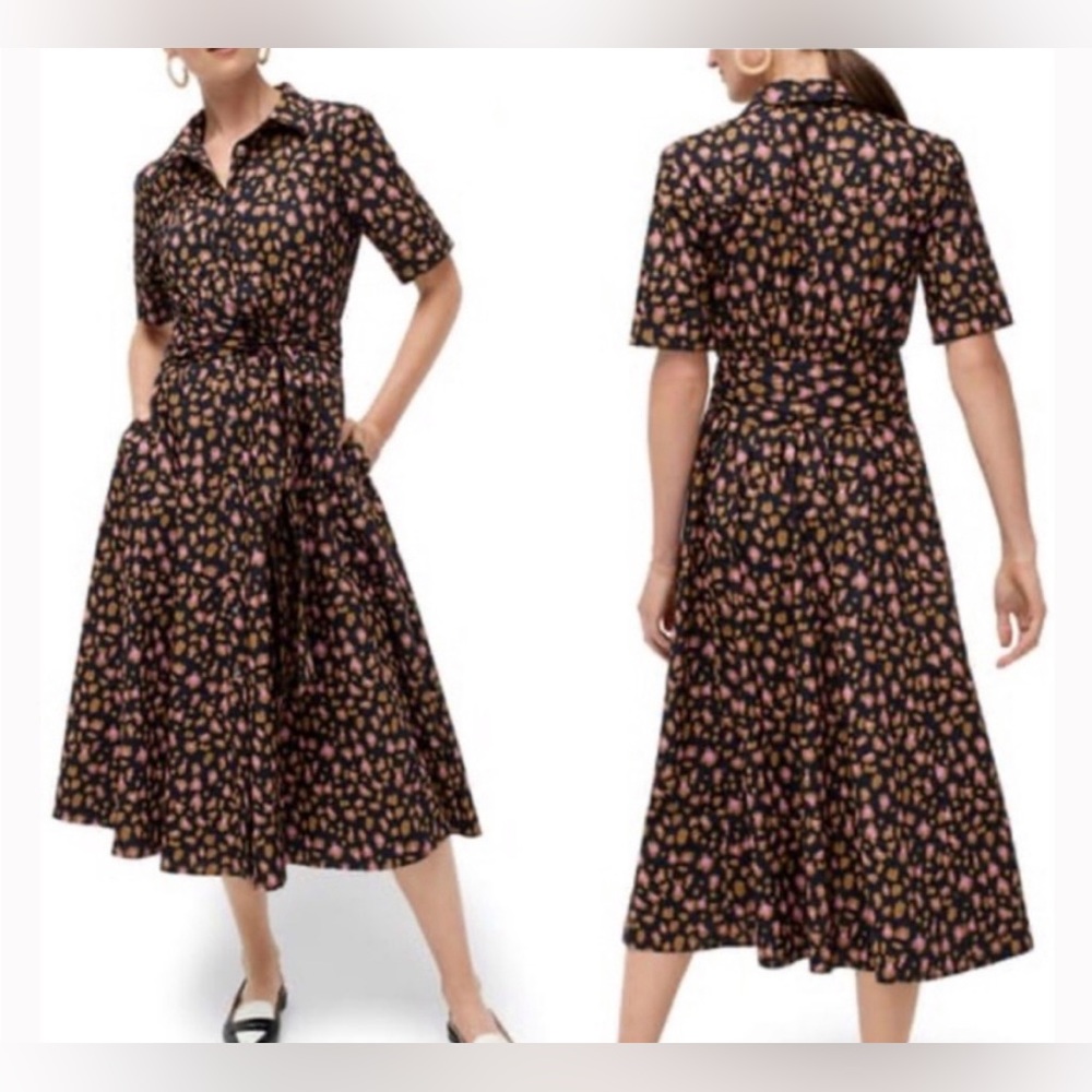 NWT JCrew Animal Print Short Sleeve Poplin Dress